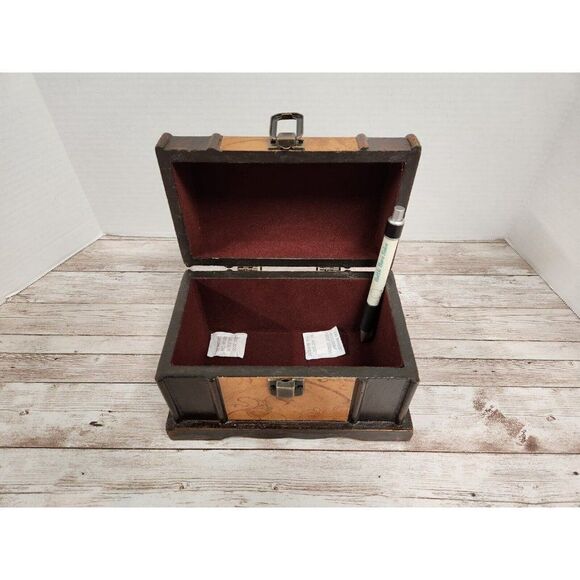 Tuscan Home Small Brown Antique Chest Jewelry Toy Treasure Box Storage - Picture 10 of 11